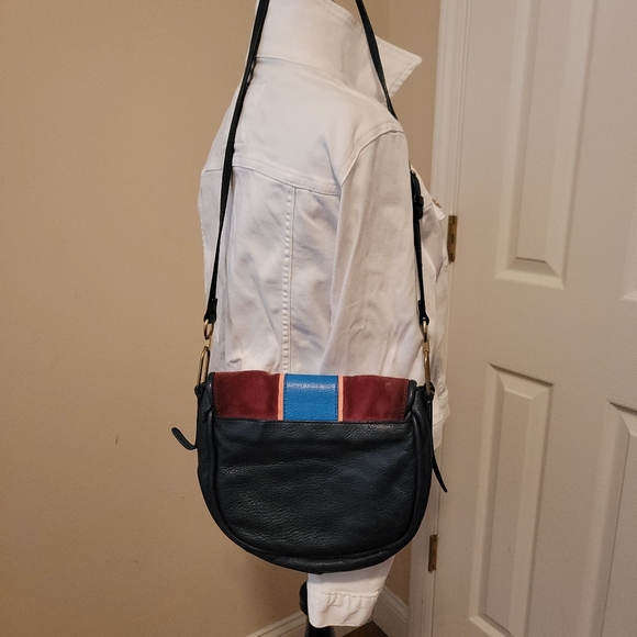 Fossil Rumi Navy Leather, Blue, Burgundy Suede with Pink Accent Crossbody - Picture 4 of 13